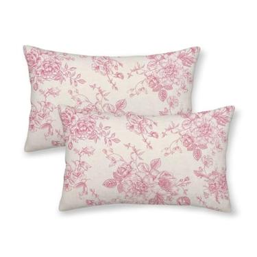 Imagem de AEIOAE Chinoiserie Capas de almofada florais 30,5 x 50,8 cm, conjunto de 2, capas de almofada decorativas de flores rosa vintage para decoração de casa de fazenda para sofá doméstico