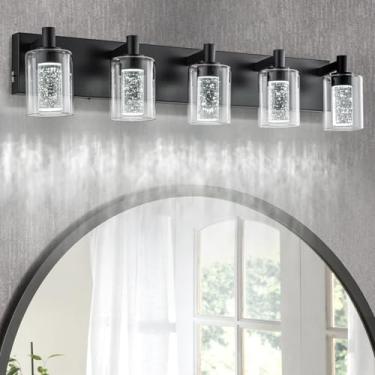 Imagem de SineRise Luminária De Banheiro Com 3 Modos Cor (3000K/4000K/6000K), Led Proteção Para Os Olhos, Parede Moderna Regulável Sobre Espelho, Cúpula Vidro Transparente (Preta, 5 Luzes)