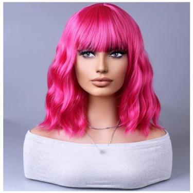 Imagem de BERON Peruca Feminina Rosa, Curta, Cacheada, Para Meninas, Com Franja, Cabelo Ondulado, Colorido, Bob, Comprimento Dos Ombros, Cosplay Feminino Ou Uso Diário