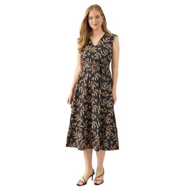 Imagem de Kasper Vestido midi feminino floral sem mangas, Preto/Neutro, M