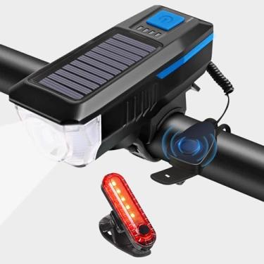 Imagem de LEDHOLYT Luzes Solares Recarregáveis Para Bicicleta, Noturnas Ultra Brilhantes Farol E Lanterna Traseira Com Campainha Elétrica, Fáceis De Instalar, À Prova D'Água, Led Estrada Montanha