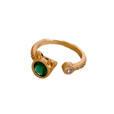 Imagem de Anel feminino com zircônia cúbica esmeralda para mulheres, strass, cristal, animal, faixa de dedo minimalista, faixas ajustáveis para gatinhos, Zircônia cúbica Cristal Metal, Sem pedra preciosa