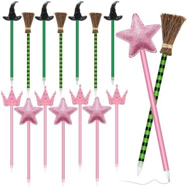 Imagem de Mprocen Pacote com 16 canetas esferográficas estrela coroa princesa rosa chapéu de bruxa listras verdes em forma de vassoura para lembrancinhas de festa suprimentos de decoração