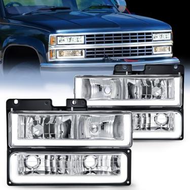 Imagem de Nilight Conjunto de farol DRL compatível com Chevrolet GMC C10 C/K 1988-1994 1995 1996 1997 Chevrolet GMC C10 C/K 1988-1999 Silverado Suburban Sierra Blazer Tahoe Yukon Chrome Housing