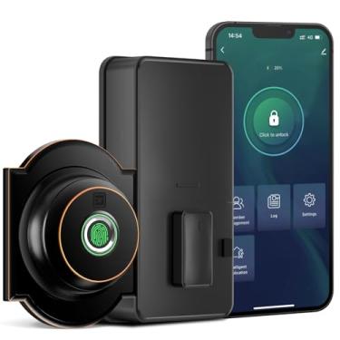 Imagem de GeekTale Fechadura de impressão digital com aplicativo, fechadura inteligente para porta da frente, fechadura de porta de entrada sem chave, parafuso morto biométrico, maçaneta eletrônica