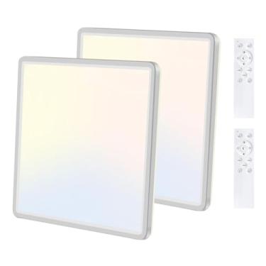 Imagem de Pacote com 2 unidades de 24 W, plafon de LED para teto, 3000 K/4000 K/6500 K ultrafinas luminaria inteligente (com controle remoto), brilho ajustável, adequadas para quarto/sala de estar/corredor
