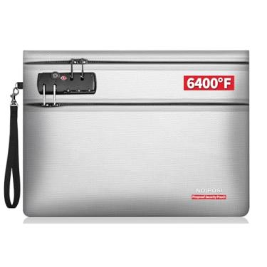 Imagem de Noiposi Bolsa de documentos à prova de fogo de 3,537 °C com fechadura, compartimentos de zíper duplo à prova de fogo para dinheiro e documentos, bolsa à prova de fogo com isolamento térmico de 12