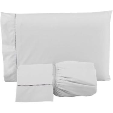Imagem de Jogo de Lençol para Cama Box, 3 Peças, Percal 400 Fios, Ponto Palito, Toque Macio, Tamanhos Solteiro, Casal, Queen, King (BRANCO, CASAL)