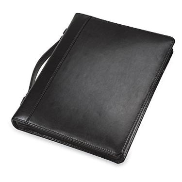 Imagem de Pasta Samsill Regal de couro com zíper, 2,5 cm, alça de transporte, bolso interno para tablet de 10,1 polegadas, bloco de escrita tamanho carta, preto