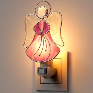 Imagem de KUNDGLA Luzes Noturnas Conectam-Se À Parede, Luz Noturna De Anjo De Vitral, Luz Noturna Decorativa Para Quarto, Banheiro, Corredor, Escada De Quarto Infantil - Anjo Rosa