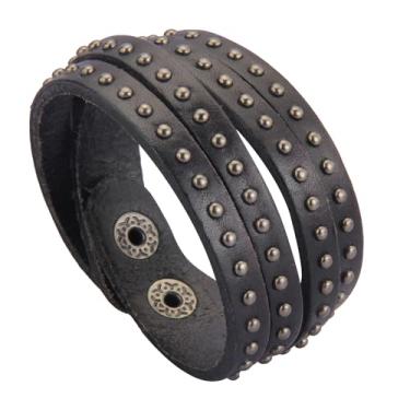 Imagem de JAOYU Pulseira de couro punk pulseira de couro gótico pulseira de rock pulseira de motociclista para homens pulseira de couro preta joias feitas à mão - presentes para meninos adolescentes, Large,
