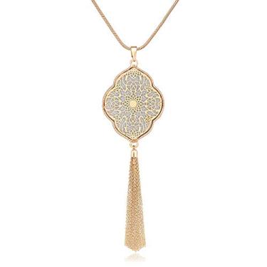 Imagem de MOLOCH Colares longos para mulheres, pingente de círculo, círculo, borla, franja, conjunto de colar com pingente, Metal