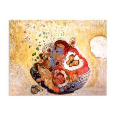 Imagem de Reproduções em tela Odilon Redon vaso de arte de parede e perfil giclée impressão de flores para quarto, cozinha, sala de estar, decoração de casa, pôster35 x 30 cm (14 x 12 polegadas) sem moldura