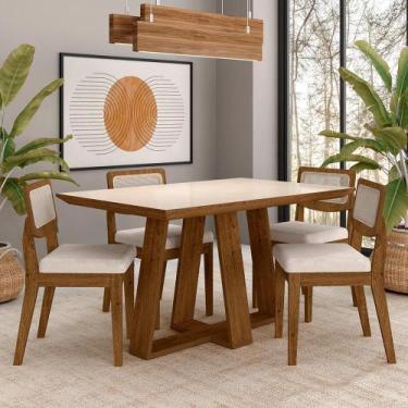 Imagem de Conjunto Mesa Lins 4 Cadeiras Sextavada Freijó/off/bouclé Off - M.a - 