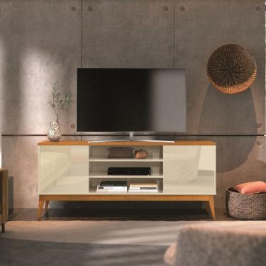 Imagem de Rack para Tv 65 Polegadas Pés em Madeira Maciça Titan Off White / Cedro