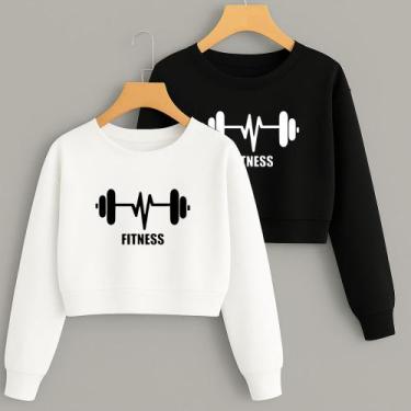 Imagem de Kit com 2 Cropped Moletom Estampa Barra Fitness Modinha Gym Academia T