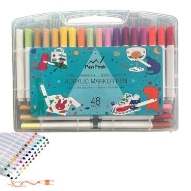 Imagem de Canetinha Caneta Marcador 48 Cores Tinta Acrilica A prova De Agua Permanente Estojo Cores Vibrantes Arte Desenho Pintura Artesanato Hobbie Lazer