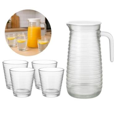 Imagem de Jogo 4 Copos Vidro 220ml Mais 1 Jarra Vidro Resistente 800ml - Dona La