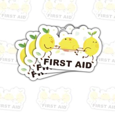 Imagem de (3 peças) Adesivo de primeiros socorros de limão fofo – Adesivo forte motivacional divertido, durável, à prova d'água – perfeito para caixas de primeiros socorros, kits de emergência, suprimentos