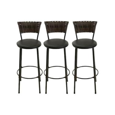 Imagem de kit 3 banquetas alta junco argila marrom escuro cozinha bancada balcão bares área gourmet (3.bq.alta.argila/preto)