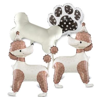 Imagem de 4pca Balões de animal de estimação poodle autônomo animal de estimação filhote de cachorro aniversário cachorro pata osso balão de alumínio para presente de crianças tema animal de estimação chá de