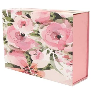 Imagem de Mbeysaq Caixa de presente grande com fecho magnético – caixa de papelão dobrável – estilo mármore rosa – embalagem de presente elegante para relógios, joias, acessórios (estilo flor)