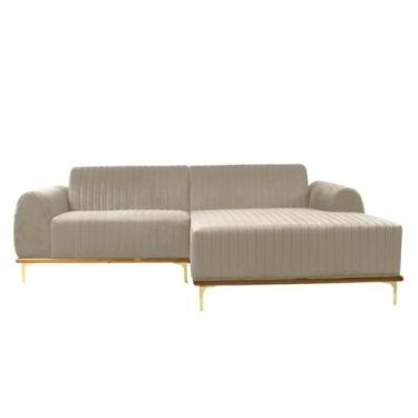 Imagem de Sofá 3 Lugares Molino com Chaise Direito Veludo Creme e Dourado - Mode