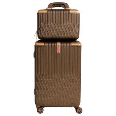 Imagem de Mala de Viagem grande ABS Rígido, 4 Rodas Giratórias 360°, 10L, Fechadura TSA, Design Moderno, Ideal para Despacho em Avião (Café)
