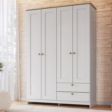 Imagem de Guarda-roupa 4 Portas E 2 Gavetas Americano Branco Gelo/ipê