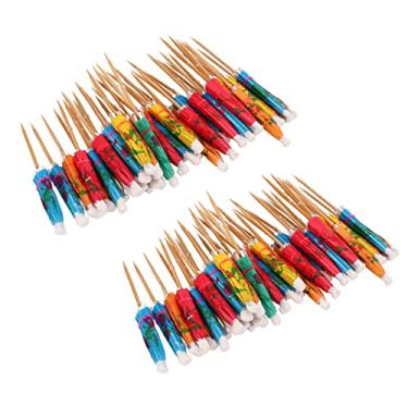 Imagem de AYNEFY Guarda -chuvas de Papel de 200pcs Com Padrão Requintado para Bar, Cores Brilhantes Bebem Guarda -chuvas de Picaretas para a Festa