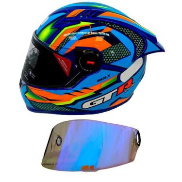Imagem de GTRacing Bolt Azul Com Amarelo e Laranja FW3 + Viseira Revo FW3, 56