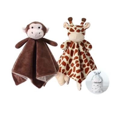 Imagem de CREVENT Cobertor aconchegante de segurança para bebês, Loveys para bebês meninas e meninos, aniversário (macaco + girafa)