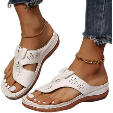 Imagem de Sandálias Ortopédicas Femininas Moda Conforto Pu Fascite Plantar Pés Chatos Dor No Calcanhar Correção De Joanete Andando Cunha De Praia Cabeça Redonda Chinelos, 002, 42EU