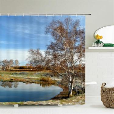 Imagem de Cortinas de chuveiro de paisagem para banheiro poliéster cenário natural floresta impressão cortina de chuveiro com gancho 180 * 200 cm, 2181 W, W90 x H180 cm