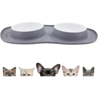 Imagem de Comedouro Duplo para Cachorro e Gato | Tigela de Ração e Água 200ml com Base Antiderrapante | Silicone Removível e Fácil de Limpar – Ideal para Pets Pequenos e Filhotes (Cinza)