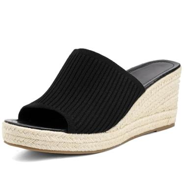 Imagem de Lotgnimry Sandálias plataforma de malha, sandálias deslizantes confortáveis, plataforma quadrada aberta para mulheres verão praia casual vestido ao ar livre sandálias plataforma, Malha preta, 36