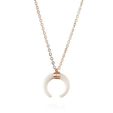 Imagem de JczR.Y Colar gargantilha com pingente de lua crescente em forma de chifre grande de resina vintage com corrente para mulheres, joia boho, presente, middle, Resina, Sem Pedra Preciosa