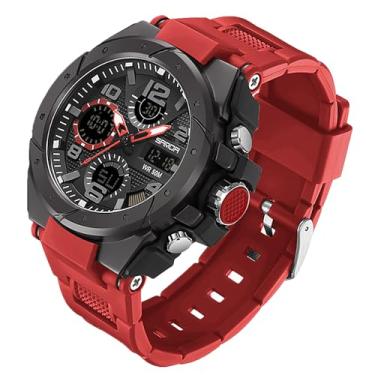 Imagem de MINILUJIA Relógio masculino exclusivo, multifuncional, à prova d'água, relógio de pulso digital, analógico, mostrador duplo, cronógrafo, 5 ATM, à prova d'água, pulseira de silicone luminosa