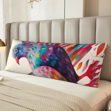 Imagem de Capa de travesseiro de corpo de pombo colorida fronhas de microfibra ultramacia respirável e sedosa longa com zíper decorativo roupa de cama fronha corporal para adultos, 51 x 137 cm