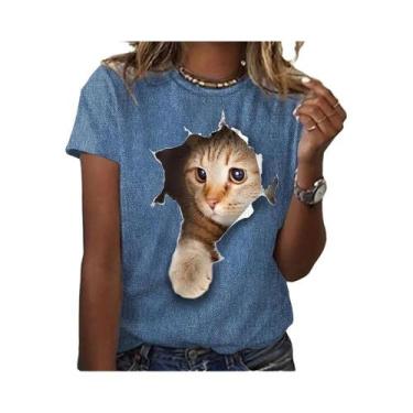 Imagem de Camiseta Plus Size Feminina com Estampa 3D de Gato Kawaii - Estilo Har