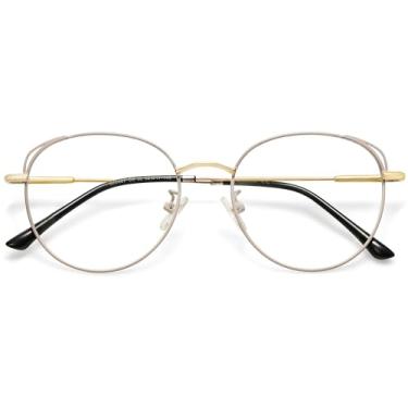 Imagem de SOJOS Óculos com bloqueio de luz azul olho de gato para mulheres, hipster, armação de metal, óculos femininos She Young SJ5027, Creme, Middle