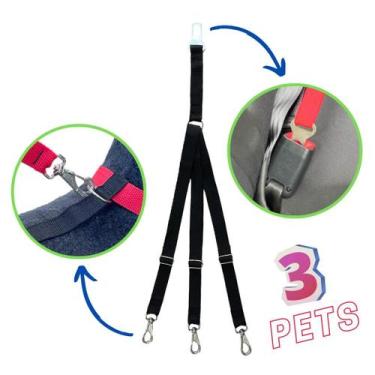 Imagem de Cinto de segurança triplo pet universal para 3 cães e gatos viagem - I