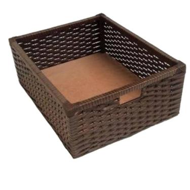 Imagem de Cesta Gaveta Organizadora Fibra Sintética 39x31x16,5 Estrutura de madeira tecida com fibra Sintética(S,Preto)