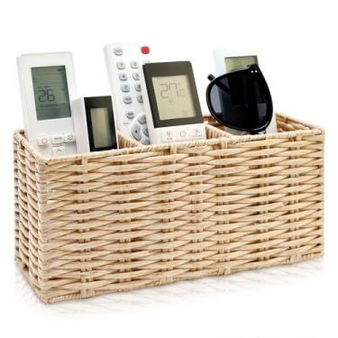 Imagem de Suporte de controle remoto de TV para mesa de cabeceira, organizador de armazenamento remoto, sofá, mesa de cabeceira, caixa de controle remoto para talheres, talheres e canetas, organizador de vime