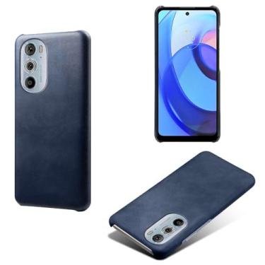 Imagem de Capa para MOTO Edge 30 PRO,Proteção contra quedas,Casca de volta de cor sólida simples,Design de couro de imitação de plástico-Blue
