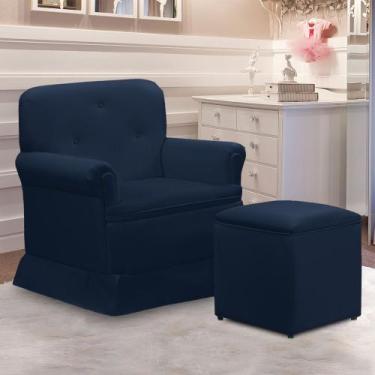 Imagem de Poltrona de Amamentação Base Balanço e Puff Lígia Sintético Azul Marin