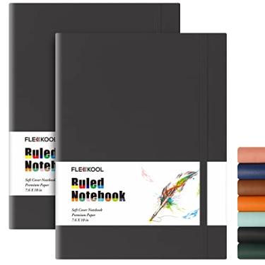 Imagem de FLEEKOOL Diários de negócios pacote com 2 - Caderno pautado B5 College grande capa macia com papel pautado grosso de 100 g/m², 376 páginas numeradas, 19,3 cm x 25,4 cm, bolso interno - preto