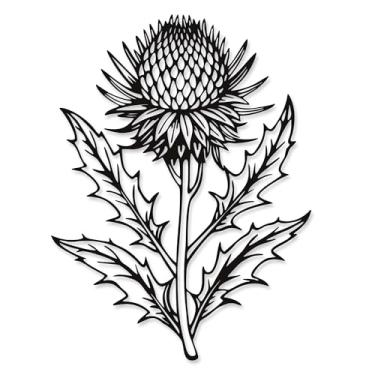 Imagem de Xedatric Decoração de parede de flores de metal de cardo – Arte de parede de metal preto floral escocês, escultura de flores 3D para cozinha de fazenda e banheiro – à prova d'água para uso interno