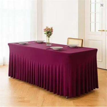 Imagem de Toalha de mesa elástica opcional de 2, 4 ou 6 peças, para banquete de hotel, festa de casamento, com saia plissada de 1,8 m, tamanho retangular, vermelho escuro, 6 peças