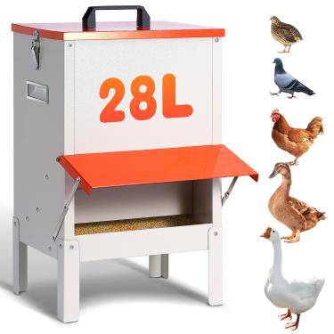 Imagem de Alimentadores automáticos de frango 22,7 kg alimentador de aves de metal sem desperdício grande comedouro de frango pendurado com tampa para galinheiro codorna patos de codorna externa galvanizado à